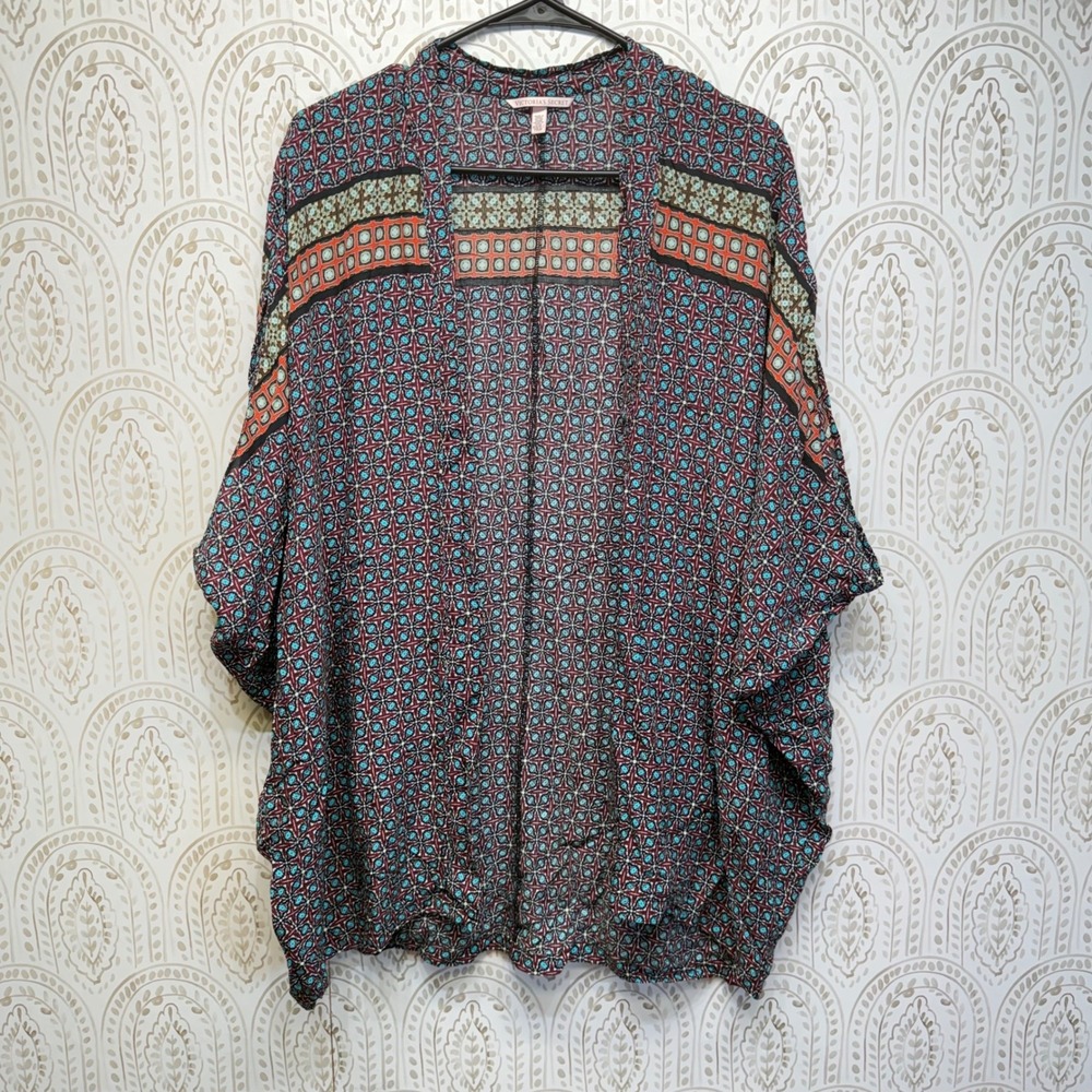 Victoria's Secret Kimono Women XS/S Teal Geometric Print Open Front Wrap Viscose